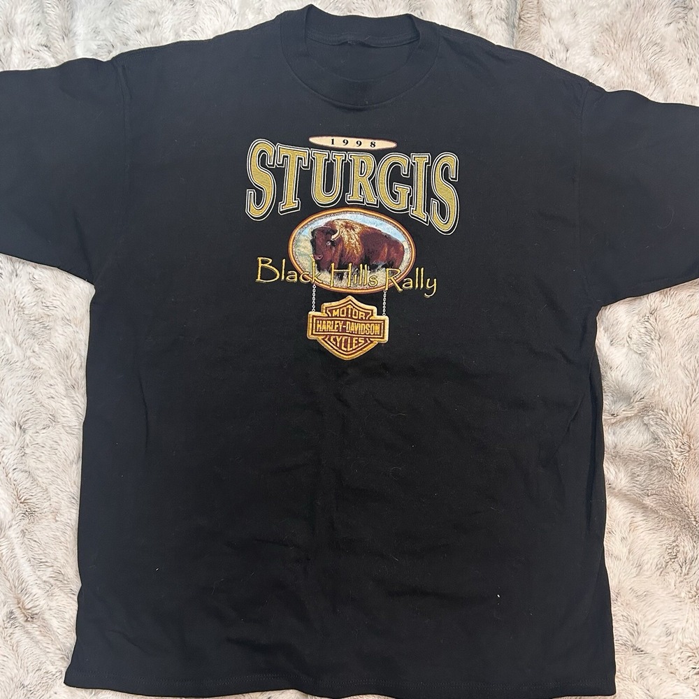 Men 1998 Harley Davidson T‎ Shirt Sturgis 58th 1998 2xl 90s EUC Black Hills